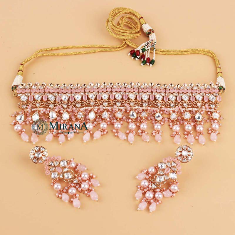 Rashmika Pastel Pink Polki Choker Set