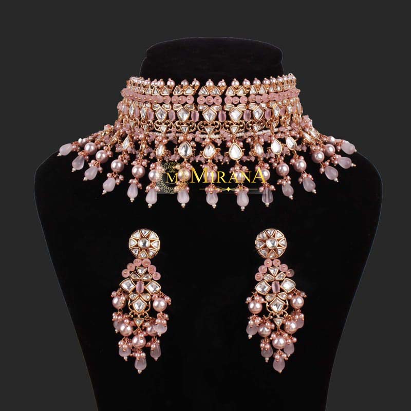 Rashmika Pastel Pink Polki Choker Set