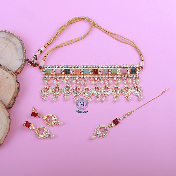 Srinaya Navratan Polki Designer Choker Set