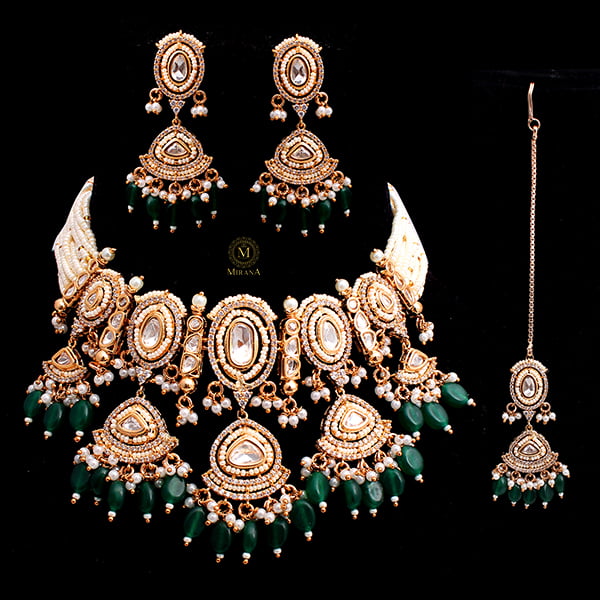 Hiranya Emerald Green Polki Choker Set