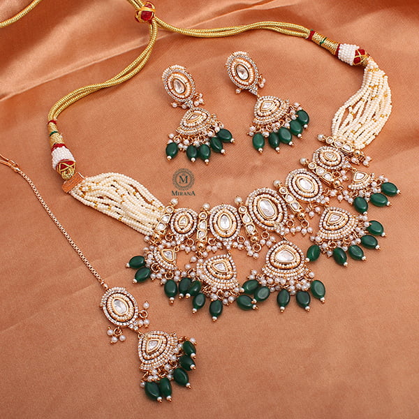 Hiranya Emerald Green Polki Choker Set