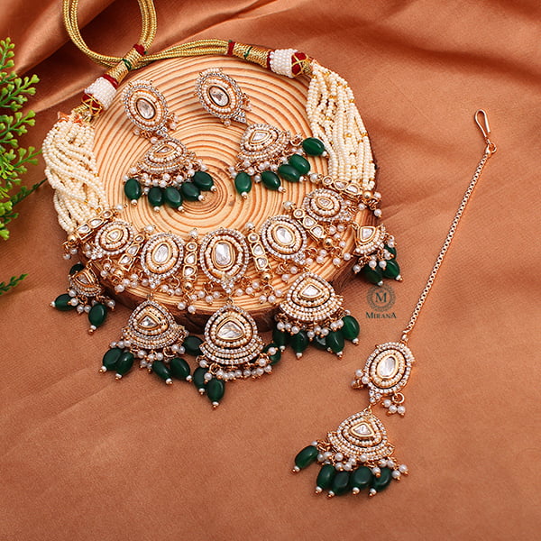 Hiranya Emerald Green Polki Choker Set