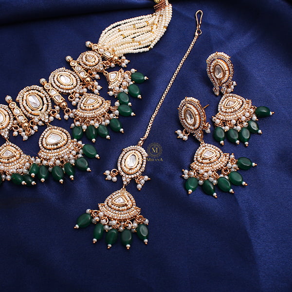 Hiranya Emerald Green Polki Choker Set