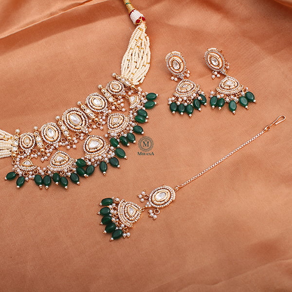 Hiranya Emerald Green Polki Choker Set