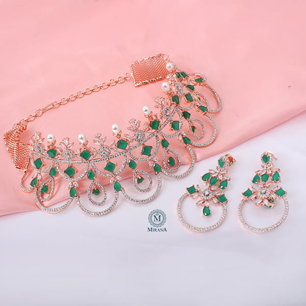 Frills Green With Top Drop Choker Set