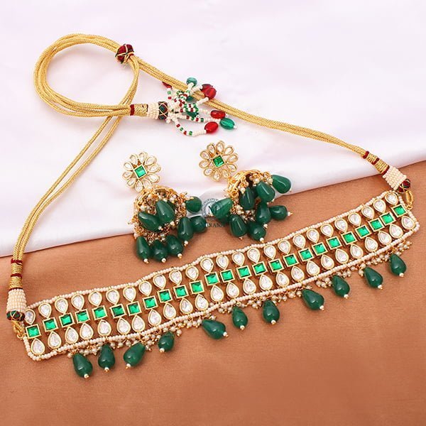 Tashvi Emerald Green Polki Choker Set