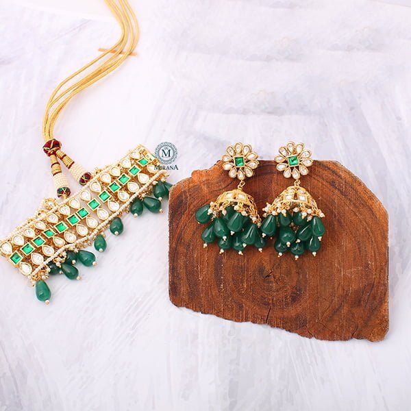 Tashvi Emerald Green Polki Choker Set