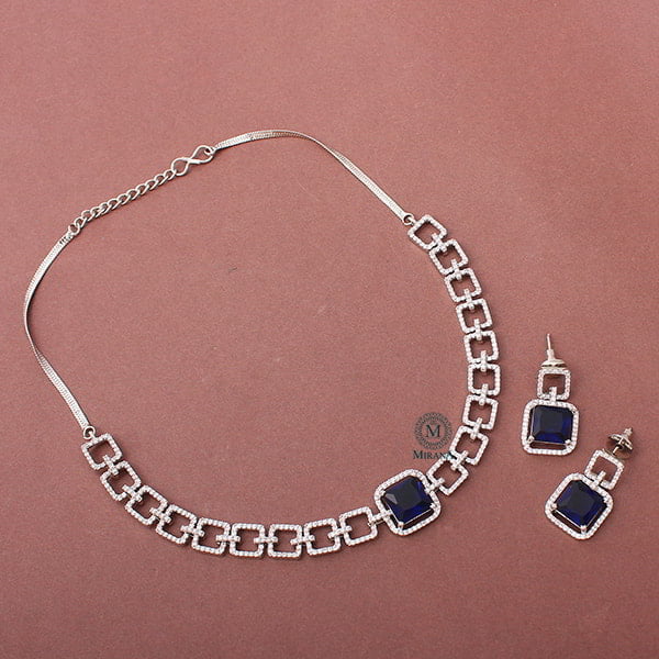 Siri Sapphire Blue CZ Designer Choker Set