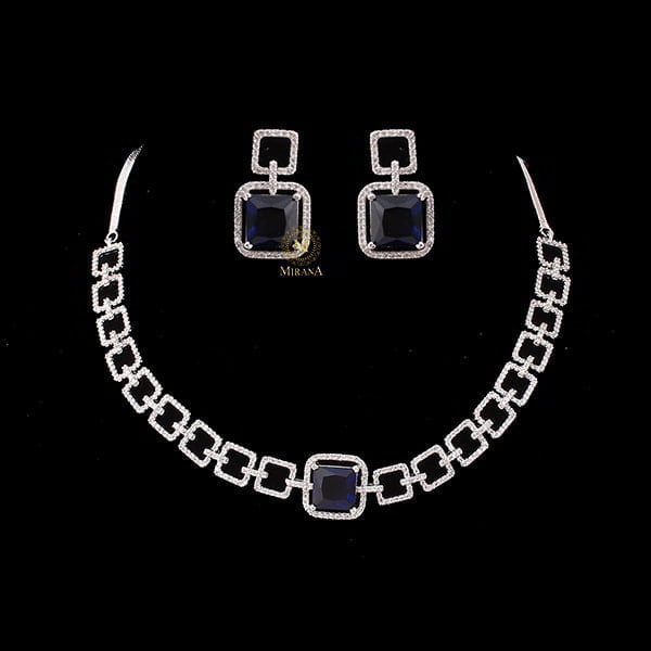 Siri Sapphire Blue CZ Designer Choker Set