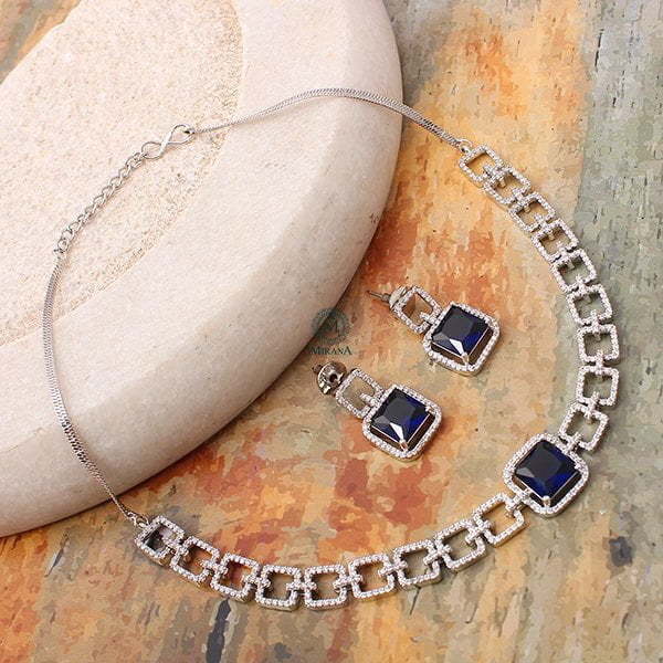 Siri Sapphire Blue CZ Designer Choker Set