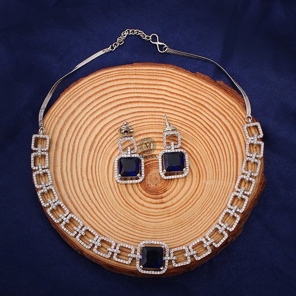 Siri Sapphire Blue CZ Designer Choker Set