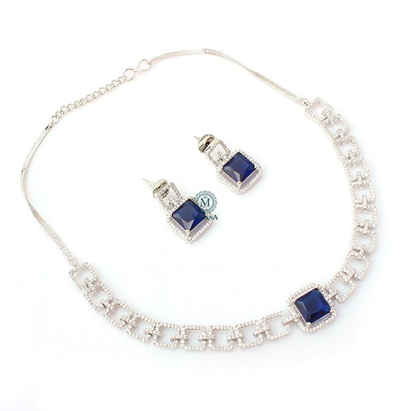 Siri Sapphire Blue CZ Designer Choker Set