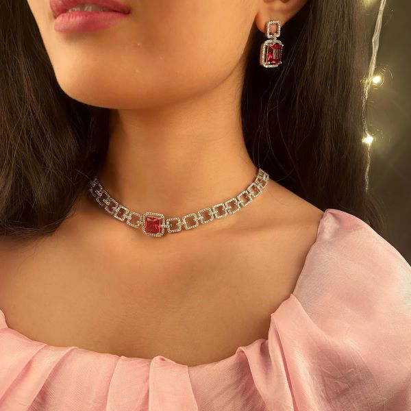 Siri Red CZ Designer Choker Set