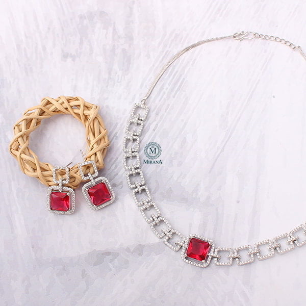 Siri Red CZ Designer Choker Set