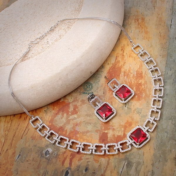 Siri Red CZ Designer Choker Set