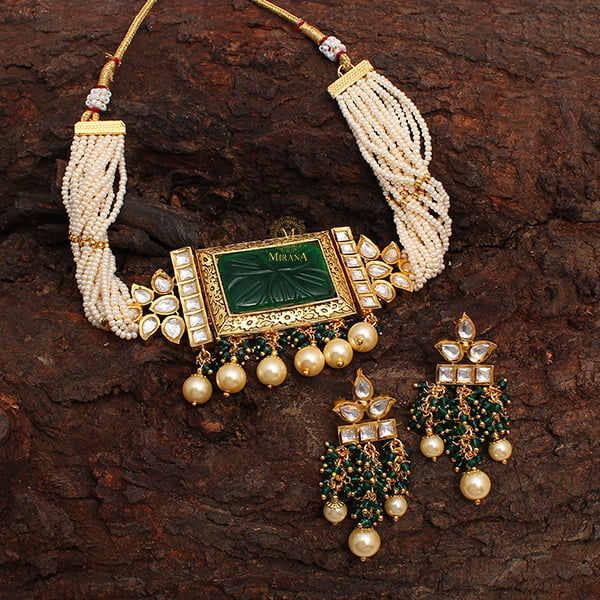 Avari Emerald Green Polki Choker Set