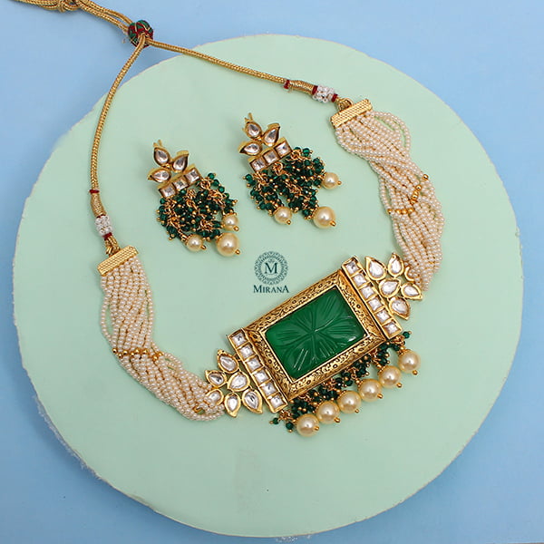 Avari Emerald Green Polki Choker Set