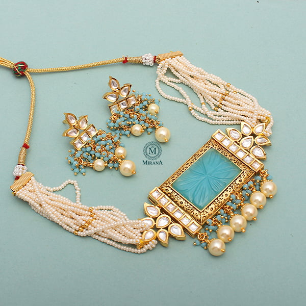 Avari Sky Blue Polki Choker Set
