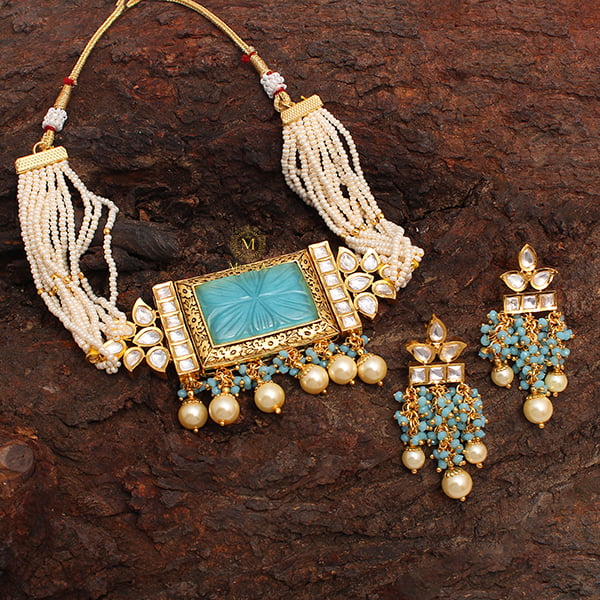 Avari Sky Blue Polki Choker Set