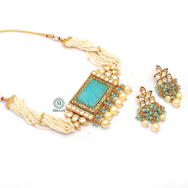 Avari Sky Blue Polki Choker Set