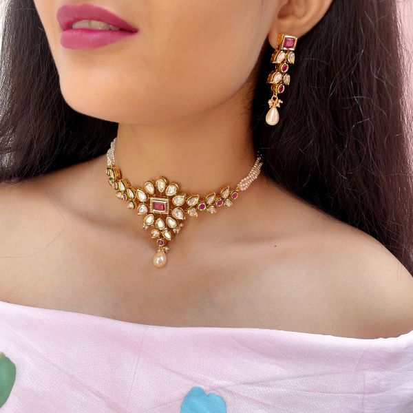 Shivangi Ruby Green Kundan Choker Set