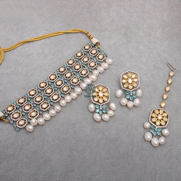 Mrinal Pastel Blue Polki Choker Set