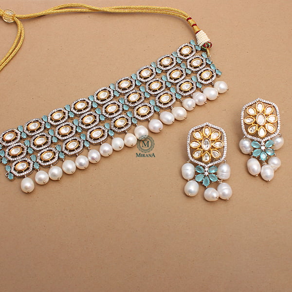 Mrinal Pastel Blue Polki Choker Set