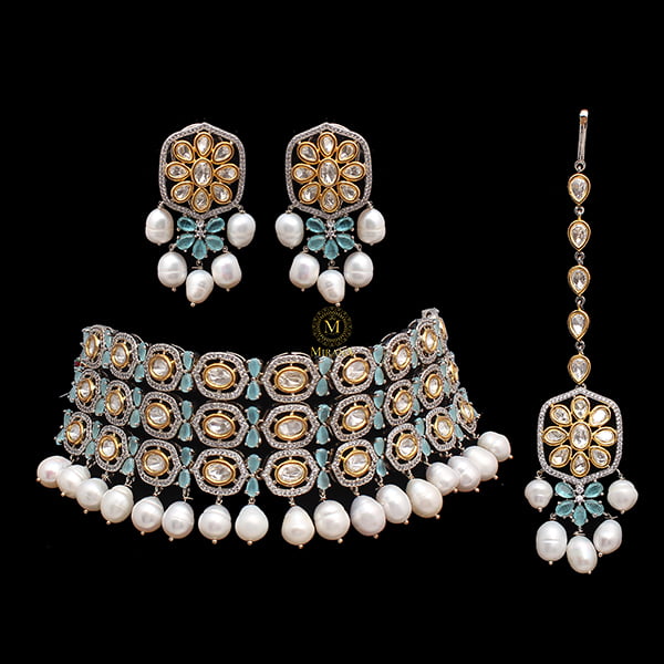 Mrinal Pastel Blue Polki Choker Set