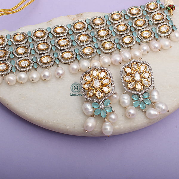 Mrinal Pastel Blue Polki Choker Set