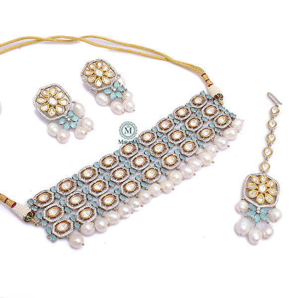 Mrinal Pastel Blue Polki Choker Set