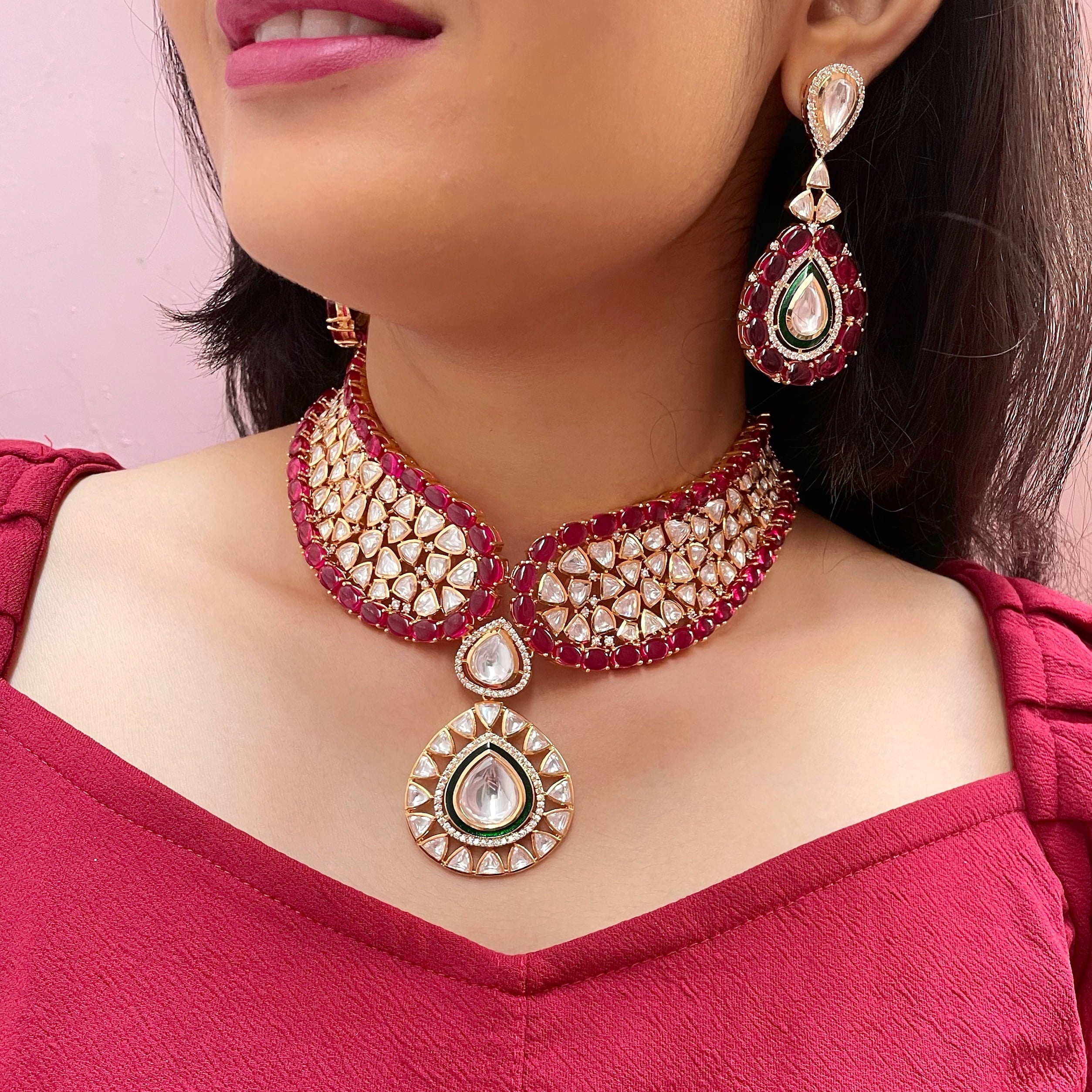 Morya Ruby Polki Choker Set