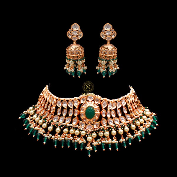 Ahana Emerald Green Polki Designer Choker Set