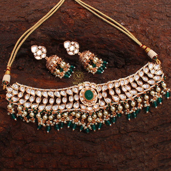 Ahana Emerald Green Polki Designer Choker Set