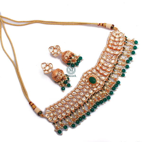 Ahana Emerald Green Polki Designer Choker Set