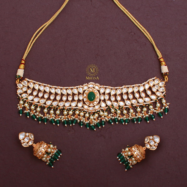 Ahana Emerald Green Polki Designer Choker Set