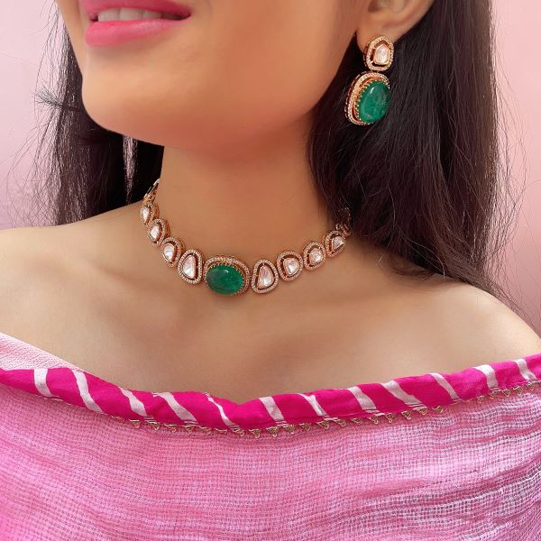 Saina Green Polki Choker Set