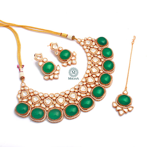 Jasmir Emerald Green Polki Bridal Choker Set