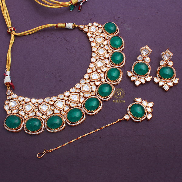 Jasmir Emerald Green Polki Bridal Choker Set