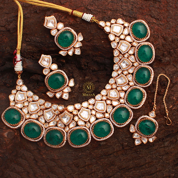 Jasmir Emerald Green Polki Bridal Choker Set