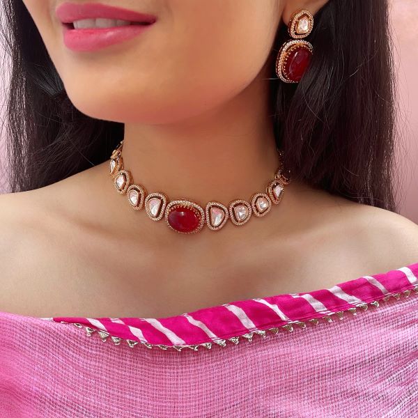 Saina Ruby Polki Designer Choker Set