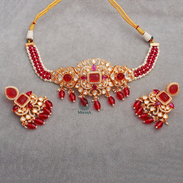 Mahira Ruby Polki Designer Choker Set