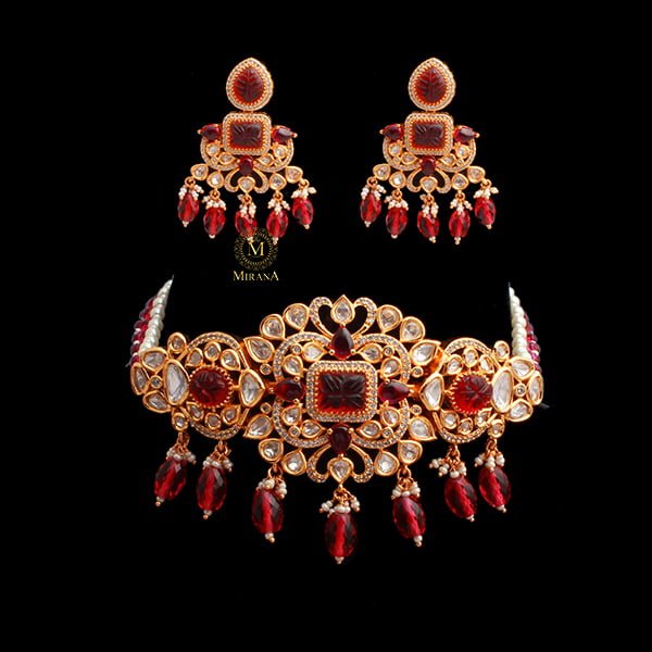 Mahira Ruby Polki Designer Choker Set