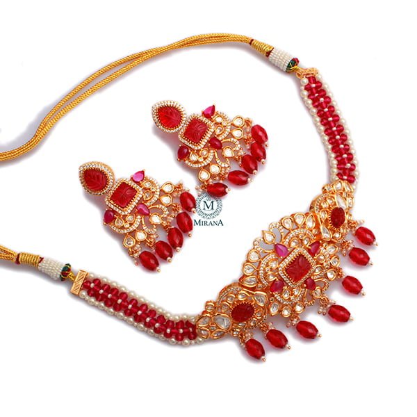 Mahira Ruby Polki Designer Choker Set