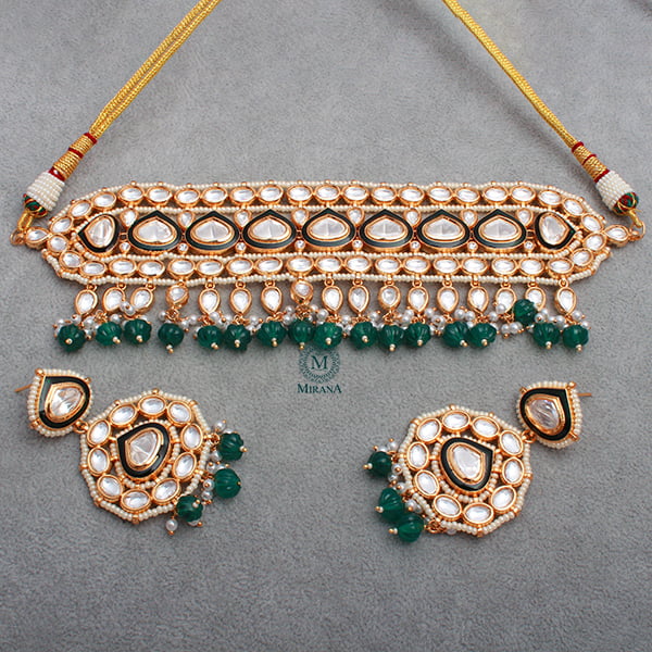 Sharvi Emerald Green Uncut Polki Choker Set