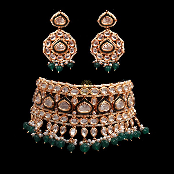 Sharvi Emerald Green Uncut Polki Choker Set