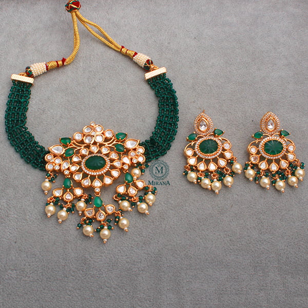 Shriya Emerald Green Polki Designer Choker Set