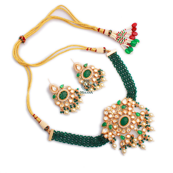 Shriya Emerald Green Polki Designer Choker Set