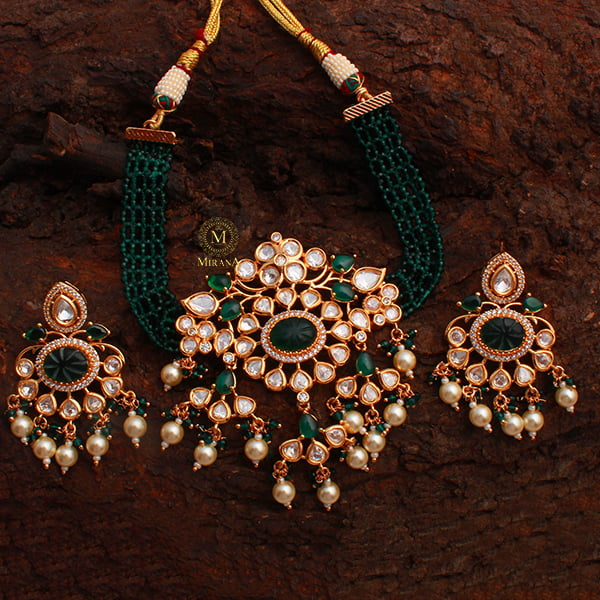 Shriya Emerald Green Polki Designer Choker Set