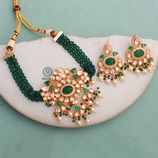 Shriya Emerald Green Polki Designer Choker Set