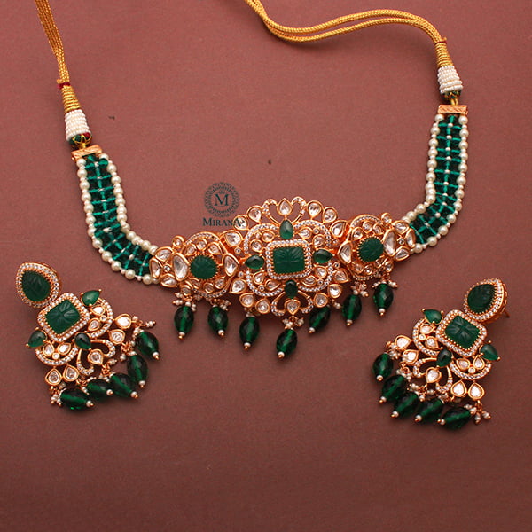 Mahira Emerald Green Polki Choker Set